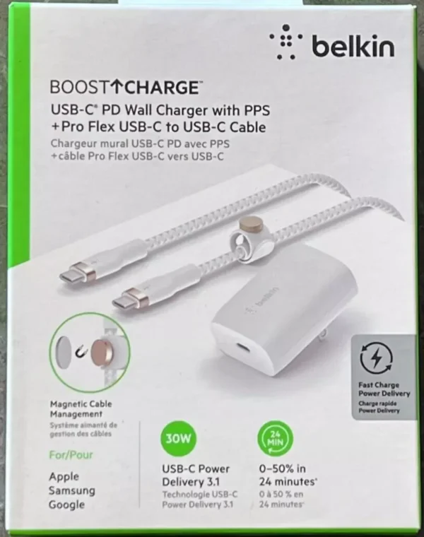 Belkin BoostCharge PD 30W PPS USB-C 3.0 Wall Charger USB-C Cable - Image 4
