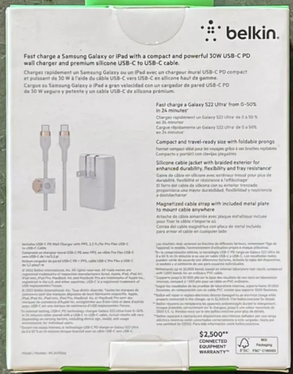 Belkin BoostCharge PD 30W PPS USB-C 3.0 Wall Charger USB-C Cable - Image 3