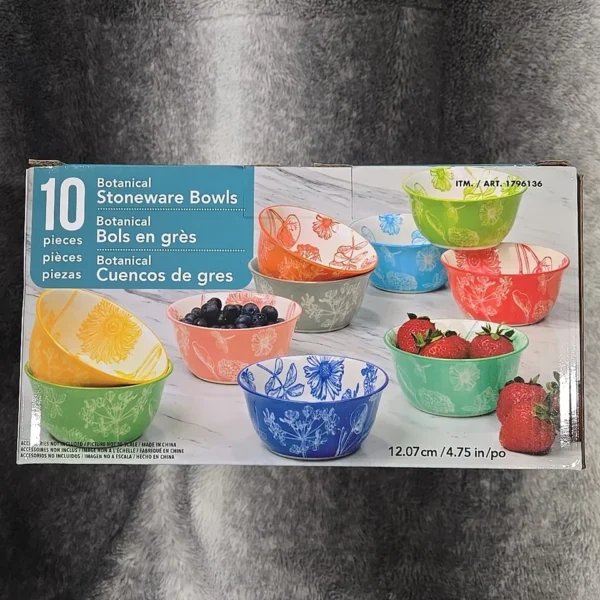 Botanical Stoneware Bowls, 10 Piece Set