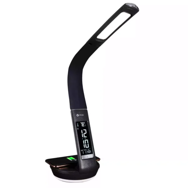 OttLite LED Desk Lamp with Clock and Wireless Charging Station - Black - Image 3