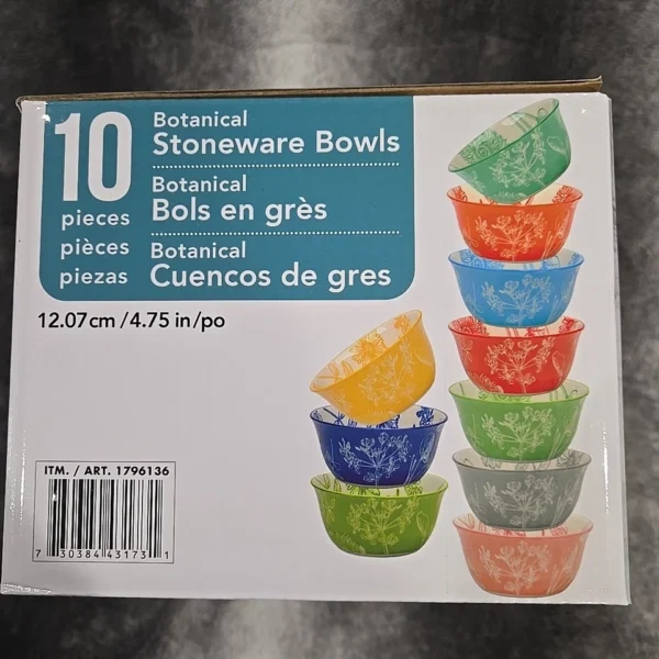 Botanical Stoneware Bowls, 10 Piece Set - Image 4