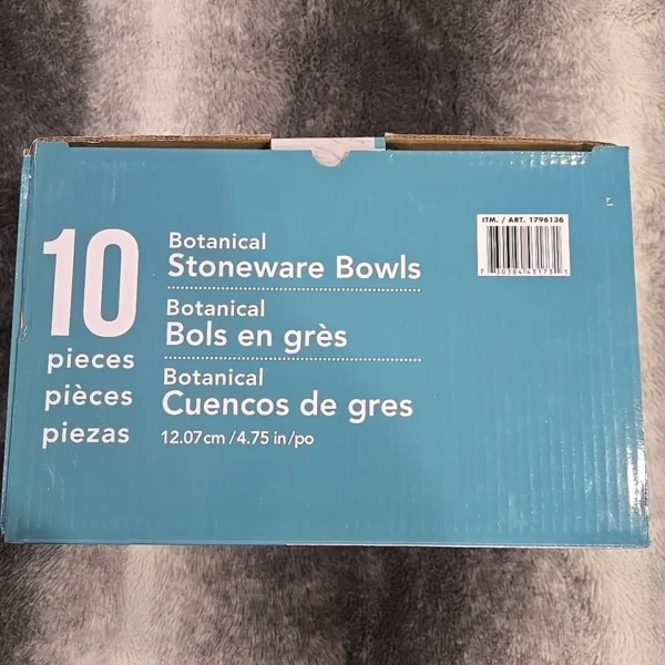 Botanical Stoneware Bowls, 10 Piece Set - Image 3