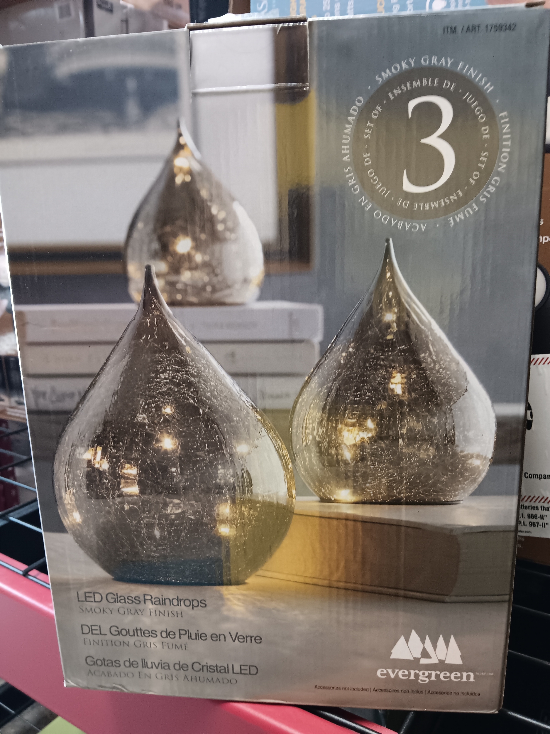 Evergreen LED Glass Raindrops Set of 3 - Gray