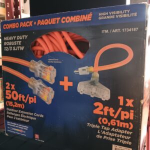 Prime 50ft Neon Extension Cord 2-pack Plus One 2ft Triple Tap Adapter
