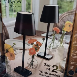 Mikasa Rechargeable 14-inch LED Lamps with Touch Control, Set of 2- Black