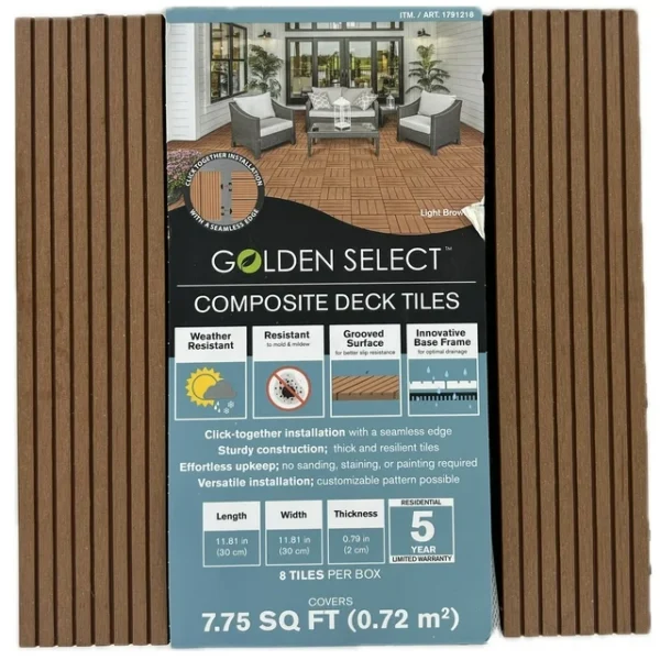Golden Select Composite Deck Tile, Light Brown, 8 Count