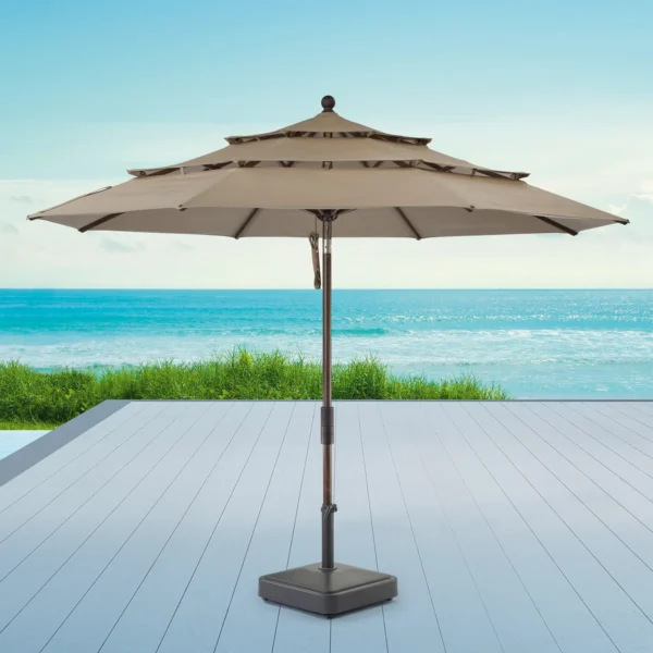 Proshade 11ft Wood-Look Collar Tilt Aluminum Umbrella - Tan