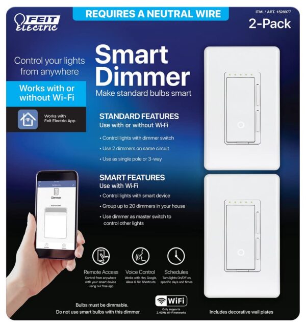 Feit Electric Wi-Fi Smart Dimmer, 2-pack - Image 3