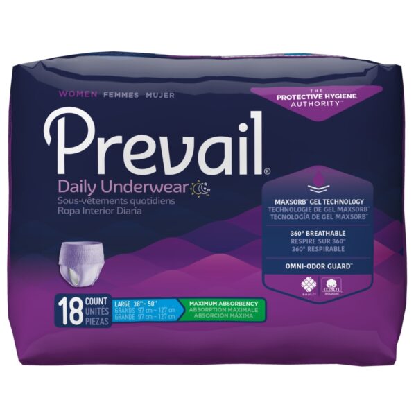 Prevail Incontinence and Postpartum Protective Underwear for Women, Medium, 18 Count