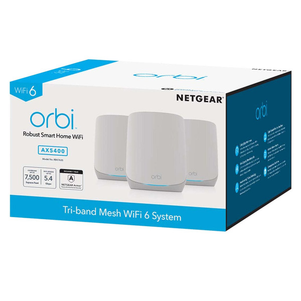 NETGEAR - Orbi AX5400 Wi-Fi 6 Mesh System, One Year Advanced Internet Security Included