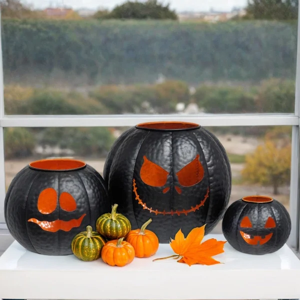 Halloween Metal Pumpkin Lanterns, Set of 3